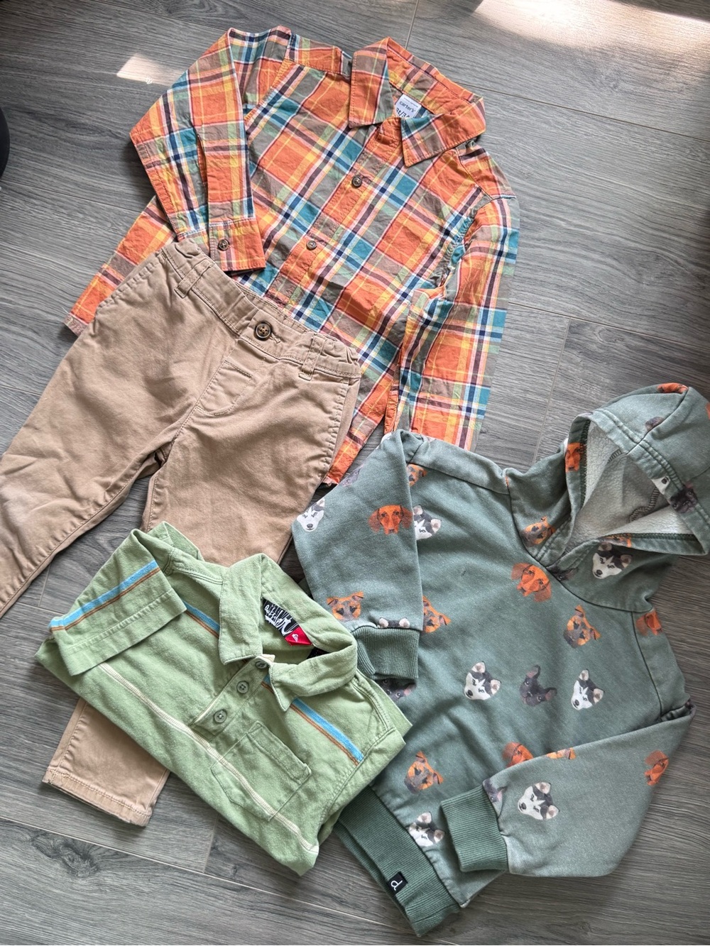 Boy’s Clothing Lot Plaid Button Shirt Puppy Sweatshirt Striped Polo Pants 3